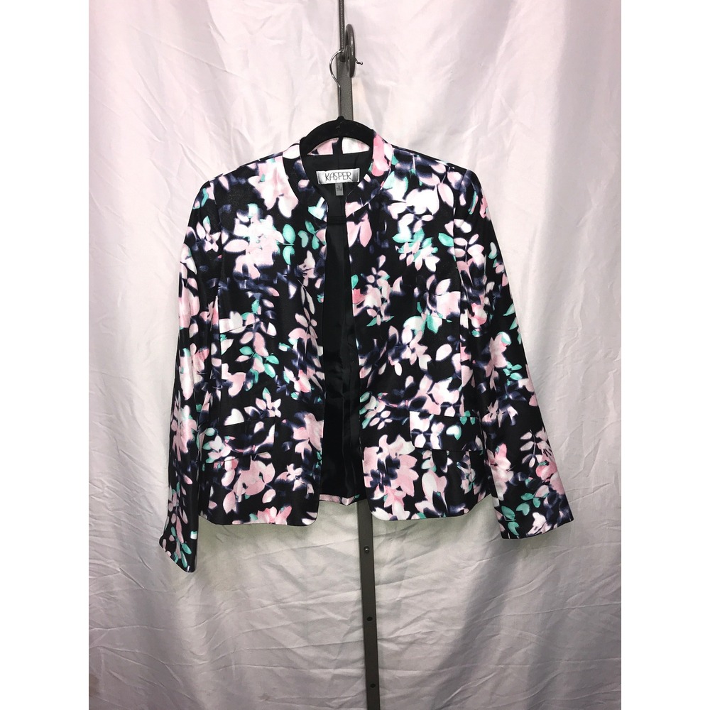 Kasper Women's Black Floral Collarless Blazer Jacket Size 6